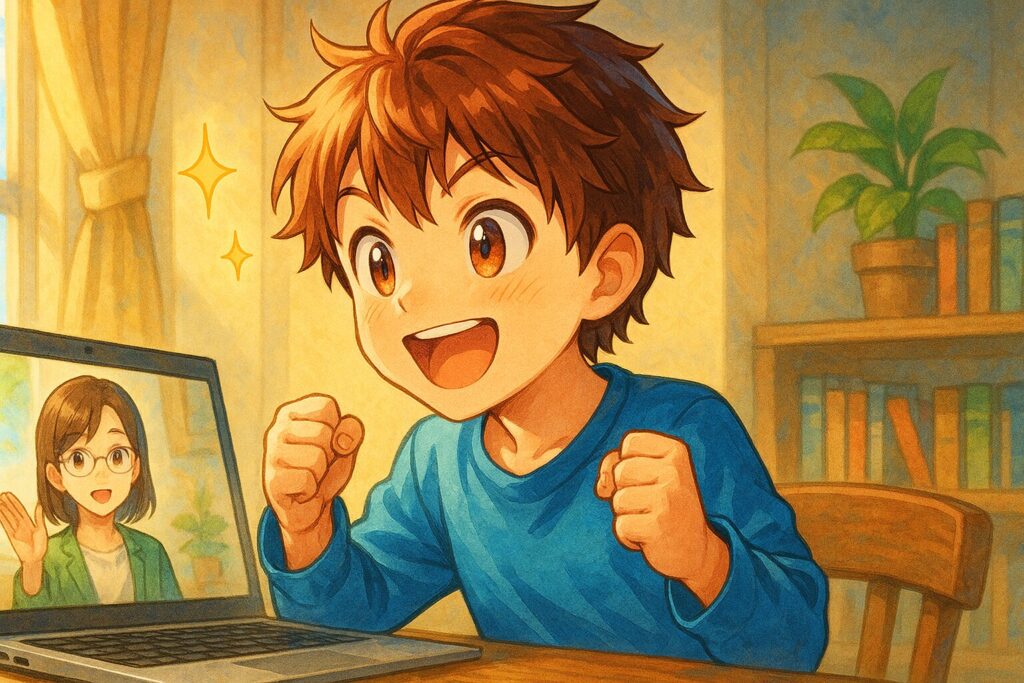 目をキラキラさせてる男の子