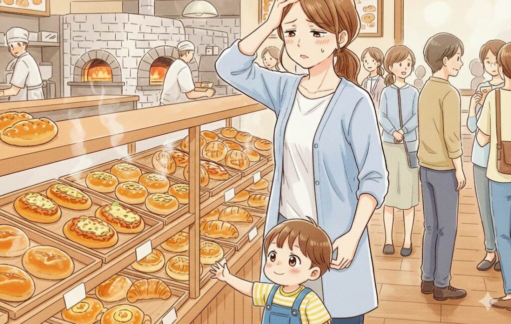 スタイルブレッド　パン屋で子連れで出かけると疲れる　家でパン冷凍庫から出して焼くだけ