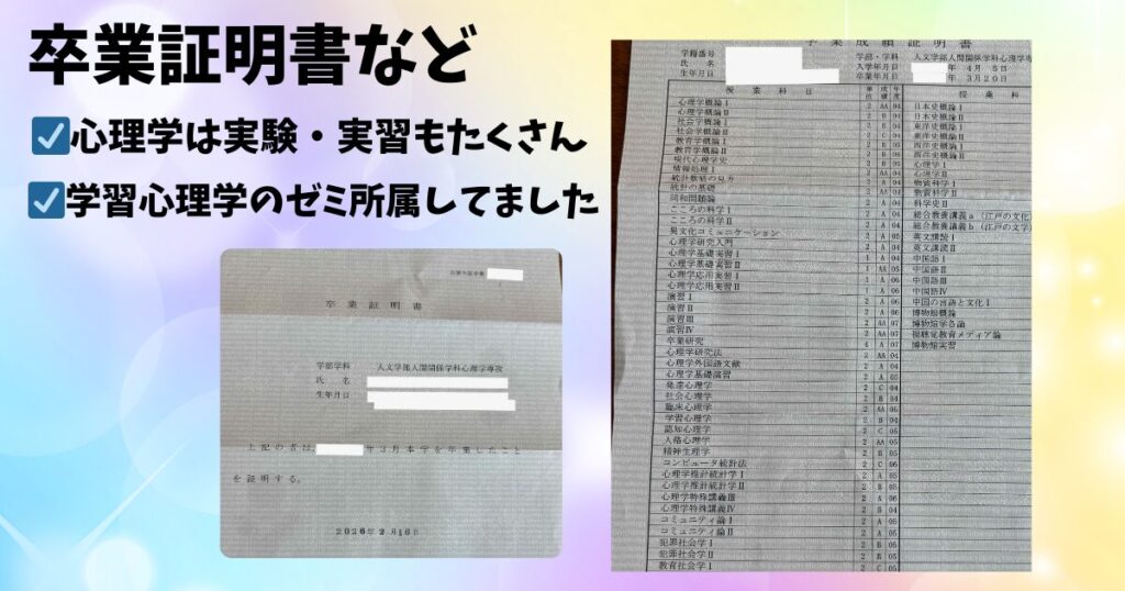 広島修道大学の卒業証明書と心理学専攻の成績証明書