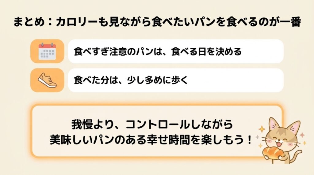 スタイルブレッド(STYLE BREAD)のカロリー記事のまとめの図解。カロリーも見ながら食べたいパンを食べるのが一番