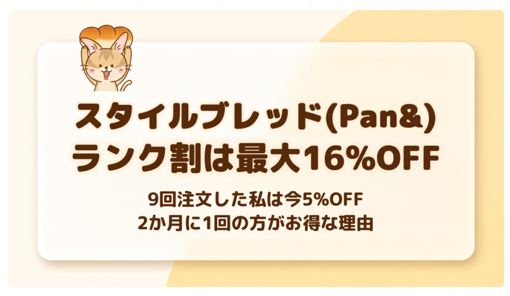 スタイルブレッド（STYLE BREAD／Pan&）ランク割は最大16%OFF。9回注文した私は今5%OFF、2か月に1回の方がお得な理由